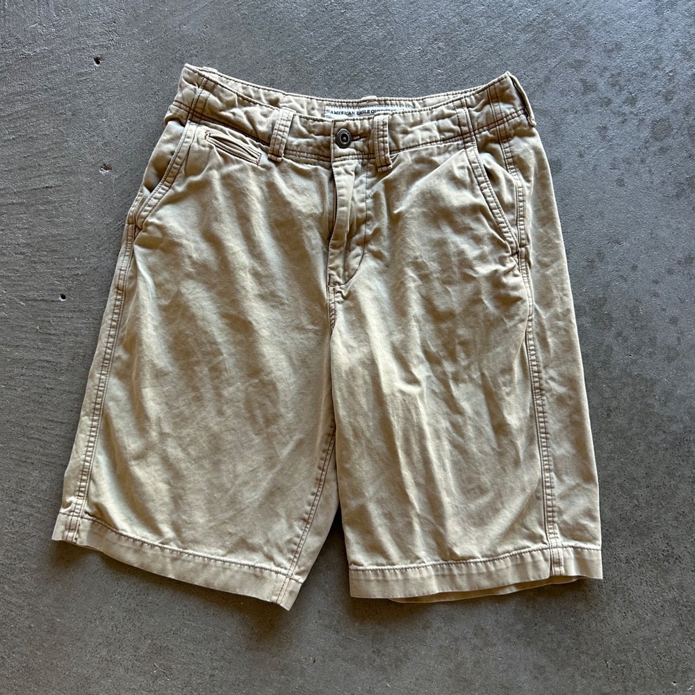 Vintage American Eagle Longboard Shorts Size 30 Tan Khaki Cotton Chino 11 Inseam